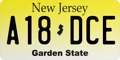 NJ license plate A18DCE
