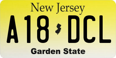 NJ license plate A18DCL