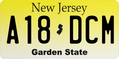 NJ license plate A18DCM