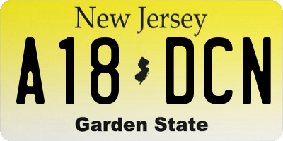 NJ license plate A18DCN