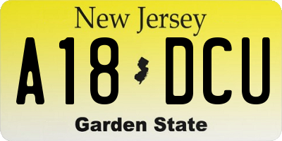 NJ license plate A18DCU