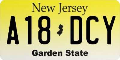 NJ license plate A18DCY
