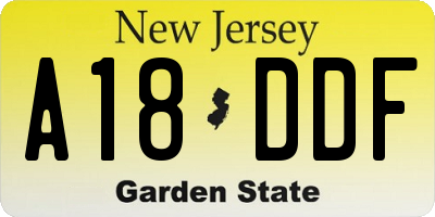 NJ license plate A18DDF