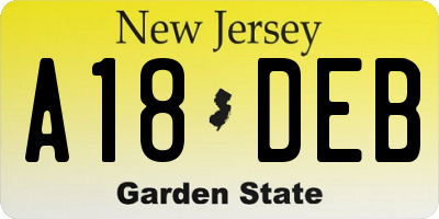 NJ license plate A18DEB