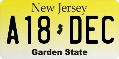 NJ license plate A18DEC