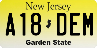 NJ license plate A18DEM