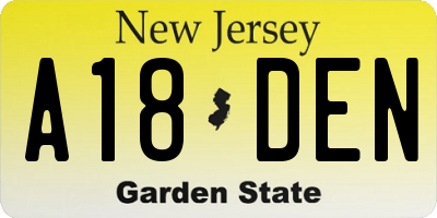 NJ license plate A18DEN