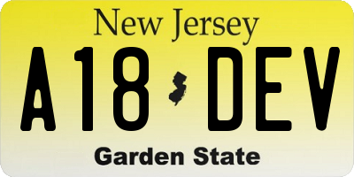 NJ license plate A18DEV