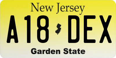 NJ license plate A18DEX