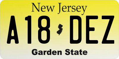 NJ license plate A18DEZ