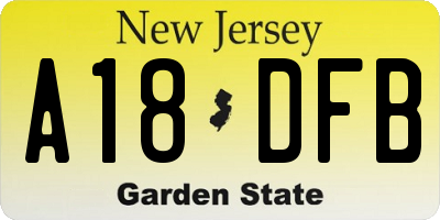 NJ license plate A18DFB
