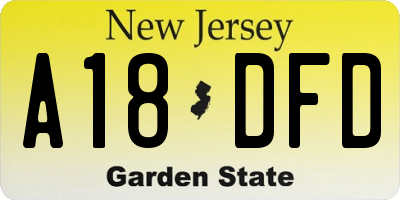 NJ license plate A18DFD