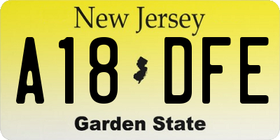 NJ license plate A18DFE