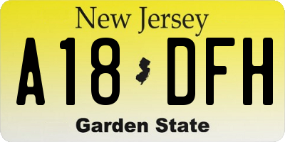 NJ license plate A18DFH