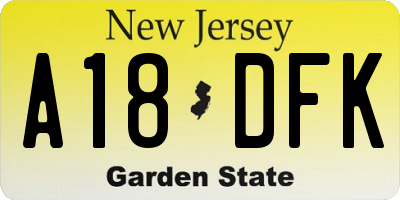 NJ license plate A18DFK