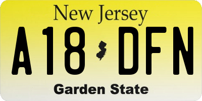 NJ license plate A18DFN