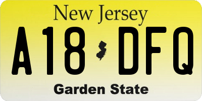 NJ license plate A18DFQ