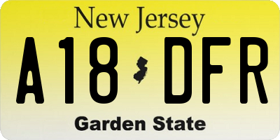 NJ license plate A18DFR