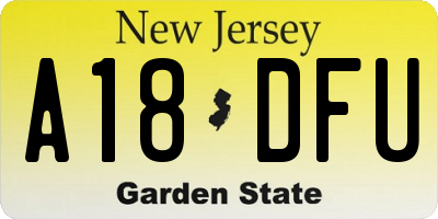 NJ license plate A18DFU