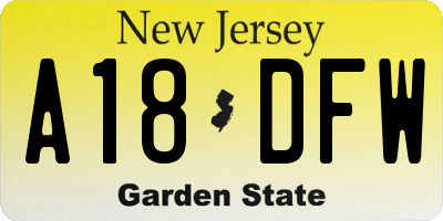 NJ license plate A18DFW