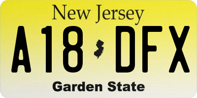 NJ license plate A18DFX
