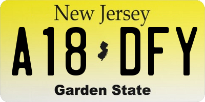 NJ license plate A18DFY