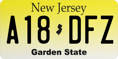 NJ license plate A18DFZ