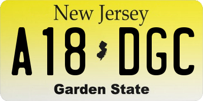 NJ license plate A18DGC