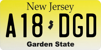 NJ license plate A18DGD