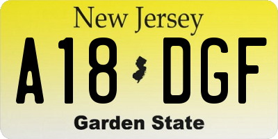 NJ license plate A18DGF
