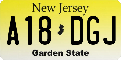 NJ license plate A18DGJ