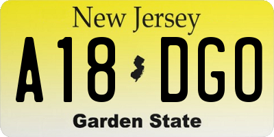 NJ license plate A18DGO