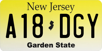 NJ license plate A18DGY