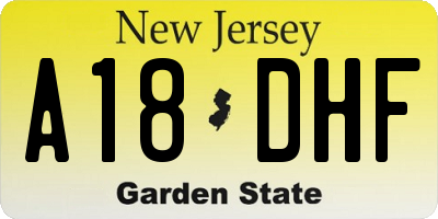 NJ license plate A18DHF