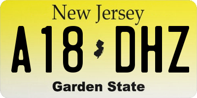 NJ license plate A18DHZ
