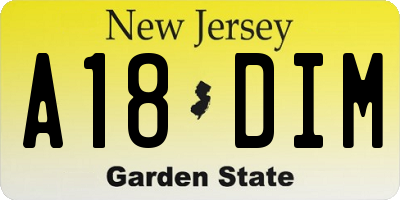 NJ license plate A18DIM