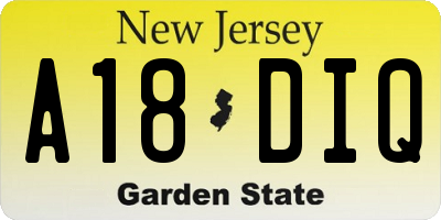 NJ license plate A18DIQ