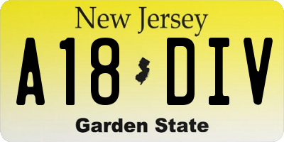 NJ license plate A18DIV
