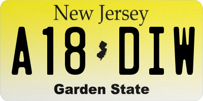 NJ license plate A18DIW