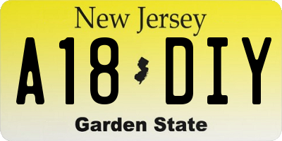 NJ license plate A18DIY