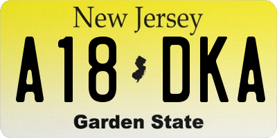 NJ license plate A18DKA