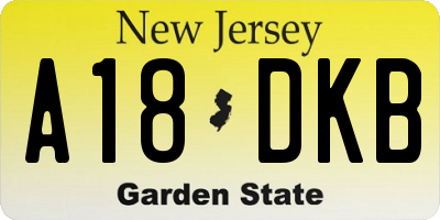 NJ license plate A18DKB