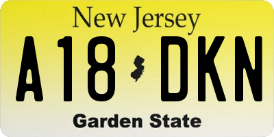 NJ license plate A18DKN