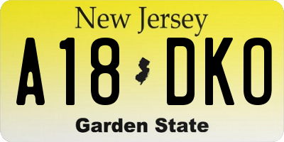 NJ license plate A18DKO