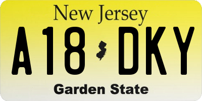 NJ license plate A18DKY