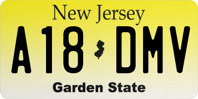 NJ license plate A18DMV