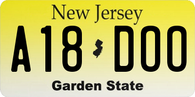 NJ license plate A18DOO