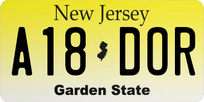 NJ license plate A18DOR