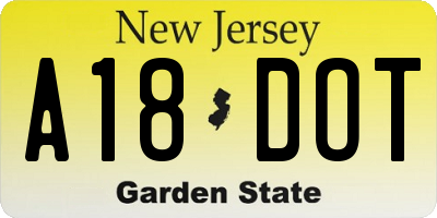 NJ license plate A18DOT
