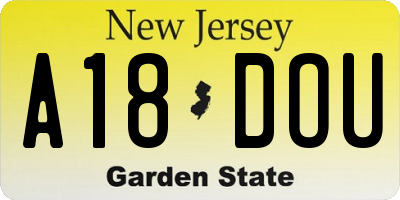 NJ license plate A18DOU